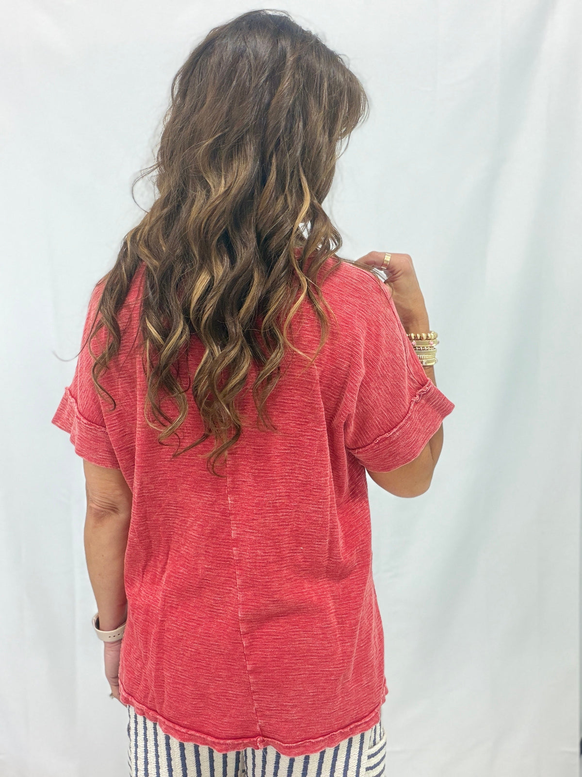 Cozy Crush Mineral Washed Scoopneck Top In Red