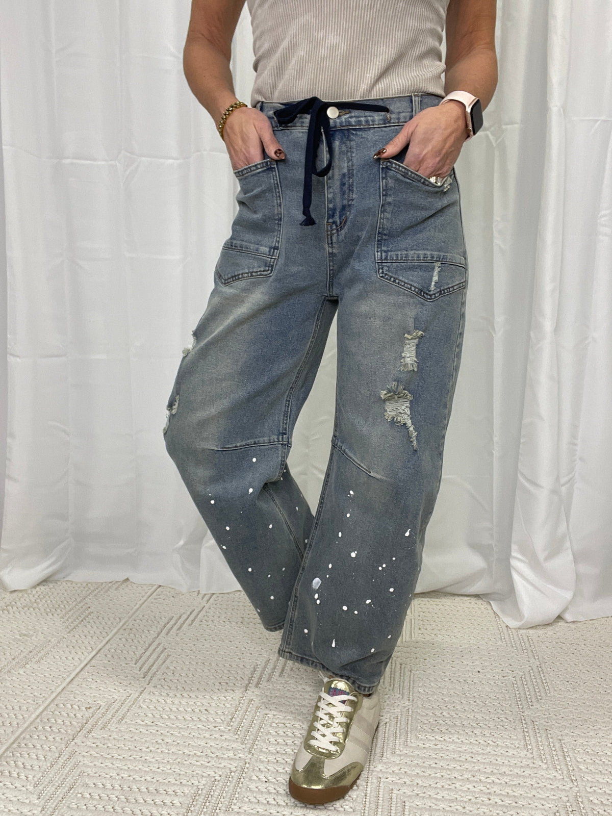 Lainey Washed Distressed Barrel Jeans 693 In 3 Colors