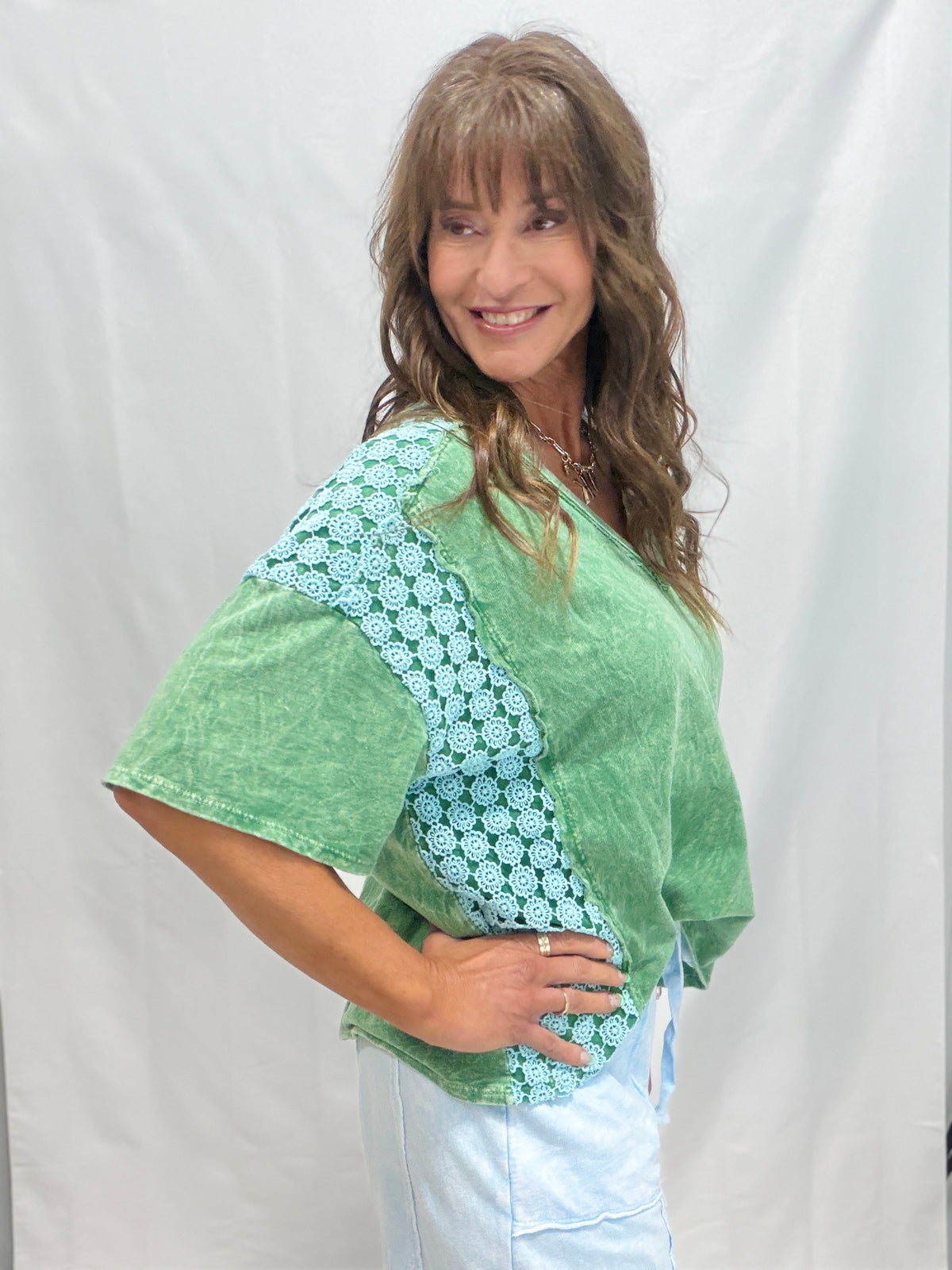 Run Out Of Time Daisy Trim V-Neck Top In 5 Colors