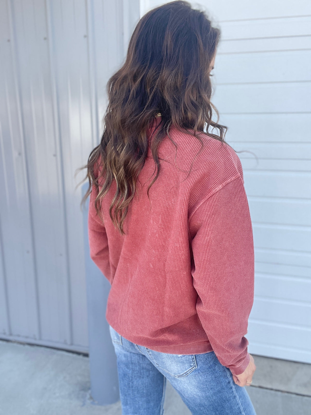 Fired Brick Snow Washed Corded Crewneck Pullover Sweatshirt
