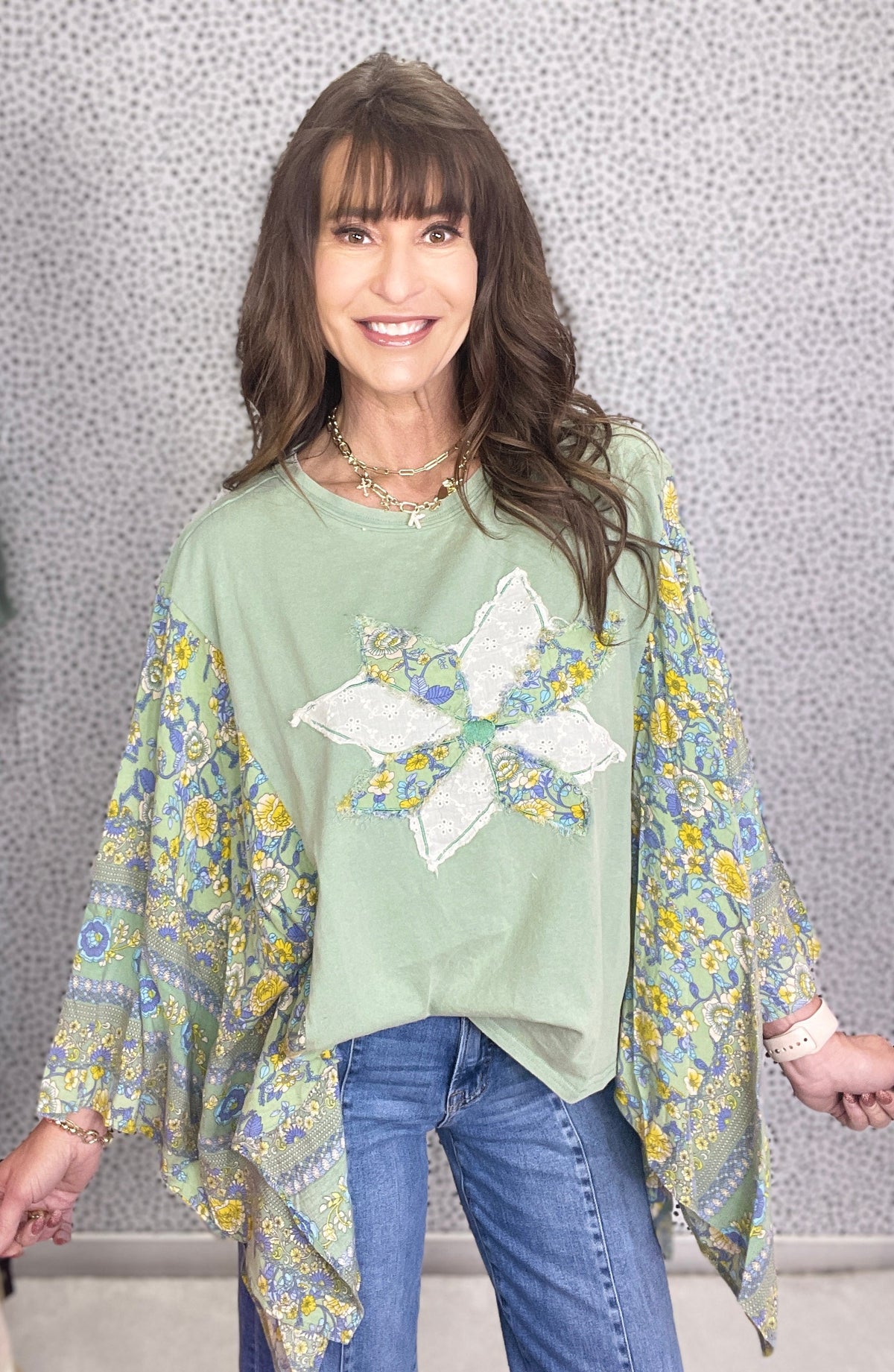 Free Fallin' Print Mix Poncho Top *Final Sale*