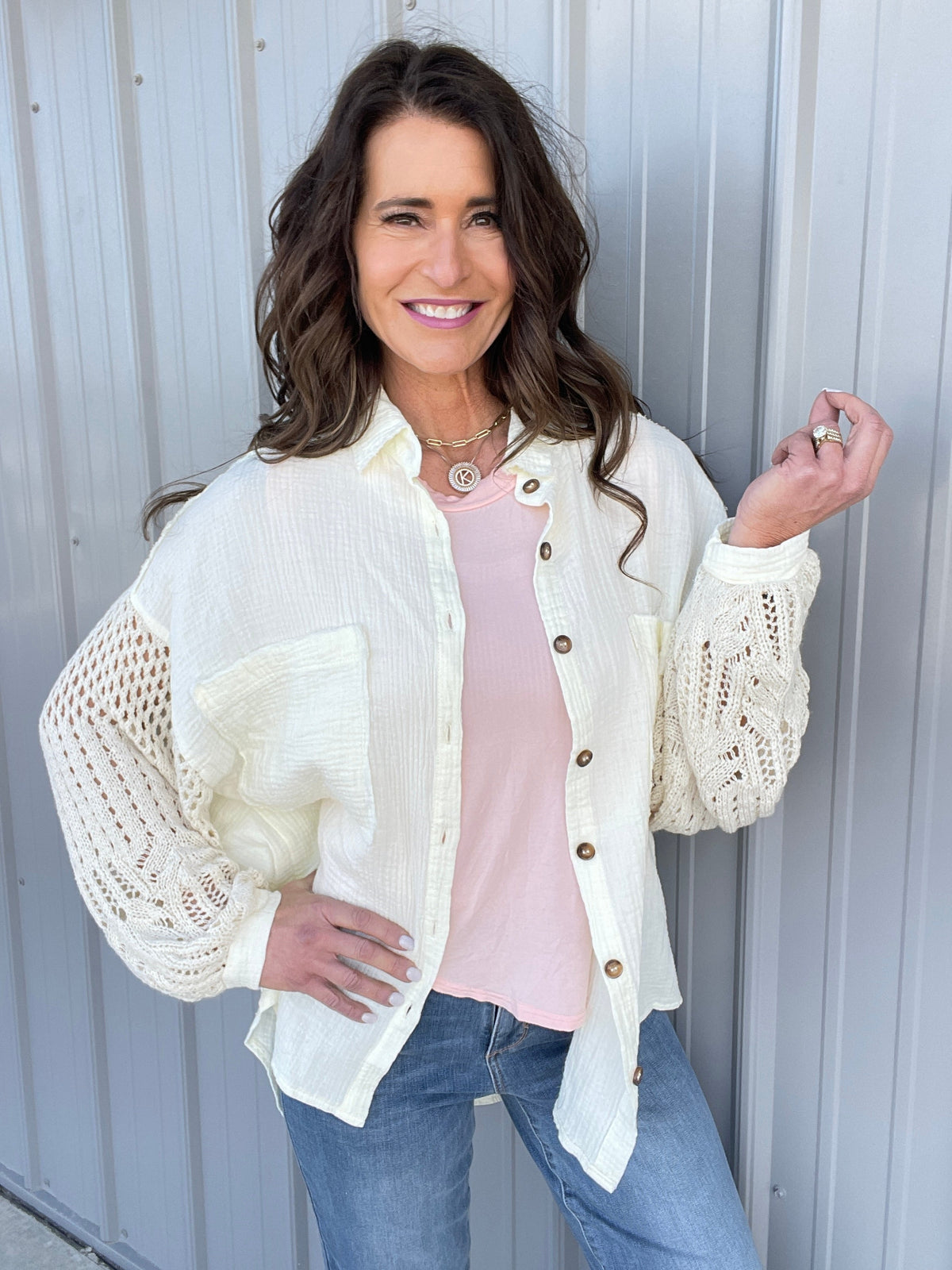 Pol Woven Ways Open Weave Sleeve Gauze Button Down Shirt In 9 Colors *Final Sale*