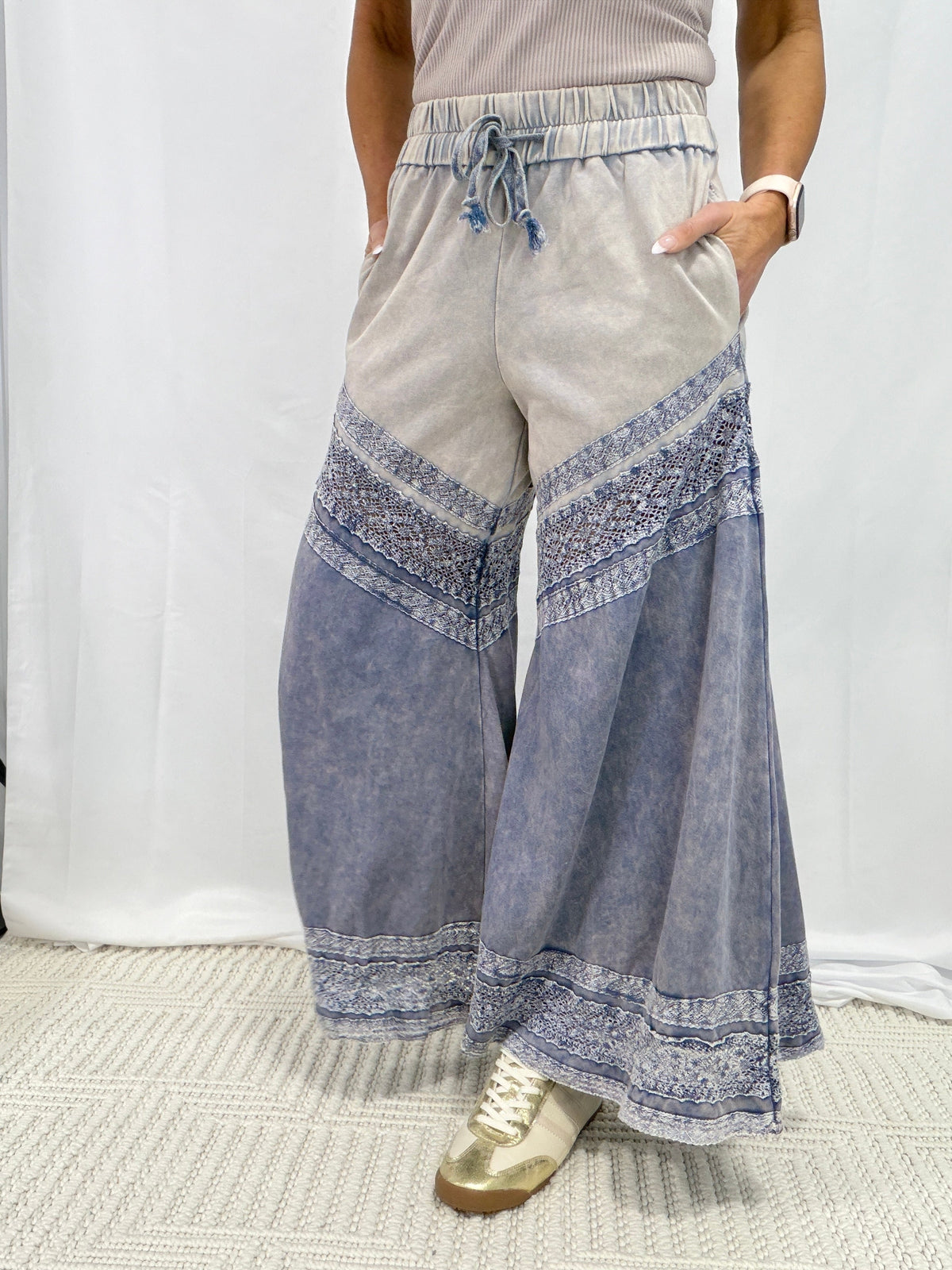 Oli & Hali My Dear Fabric Mix Wide Leg Pants In Blue
