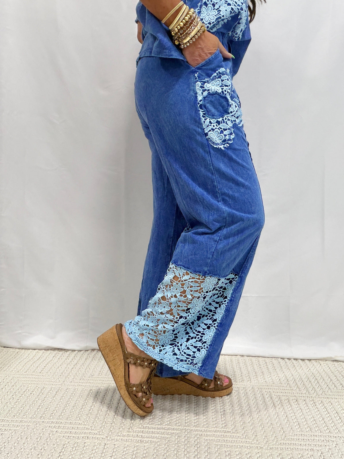 Floral Fun Crochet Patched Pants In 4 Colors