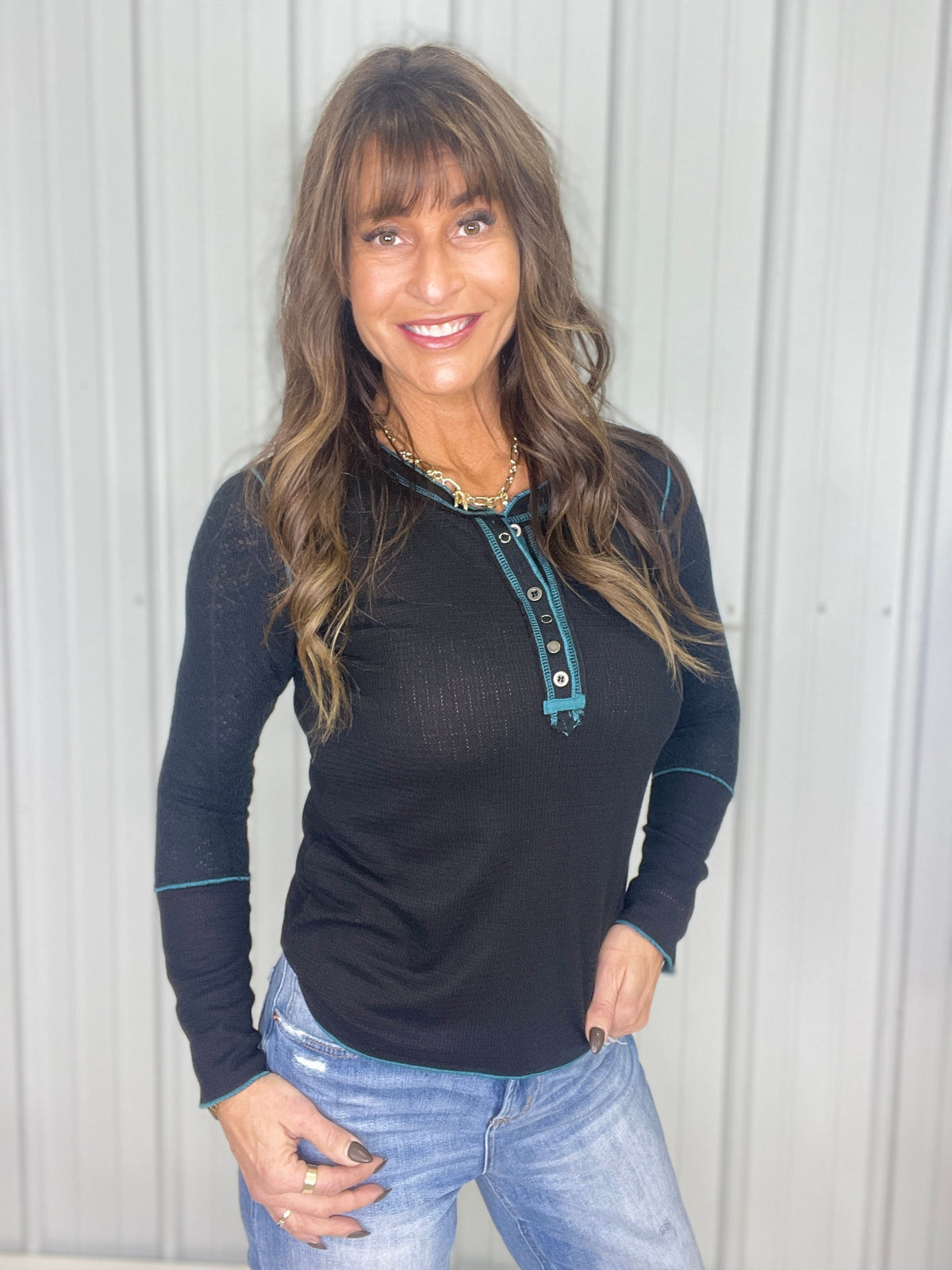 Pol Rustic Lace Henley in 2 Colors