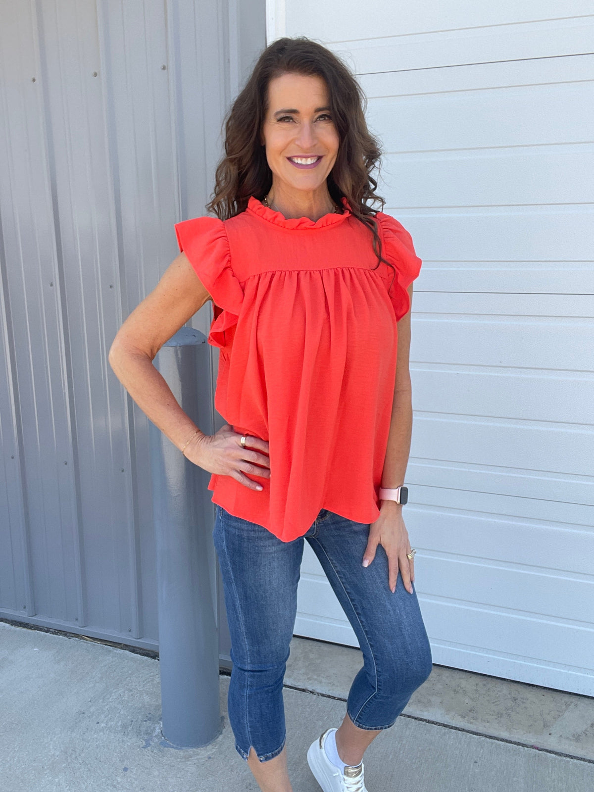 Sunset Perfection Airflow Ruffle Neck Flutter Sleeve Top *Final Sale*