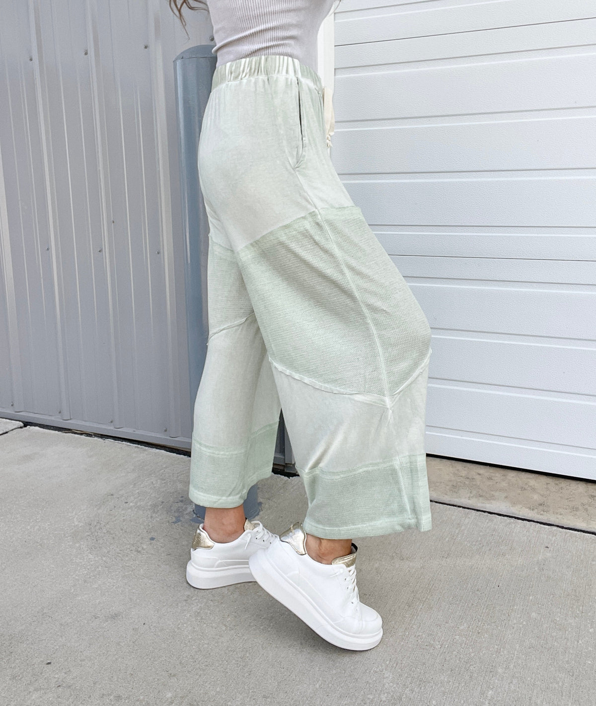 Pol Play Date Loose Wide Leg Cropped Pants In 7 Colors: Aqua, Lilac, Grey, Pink, Beige, Black, Desert Sage *Final Sale*