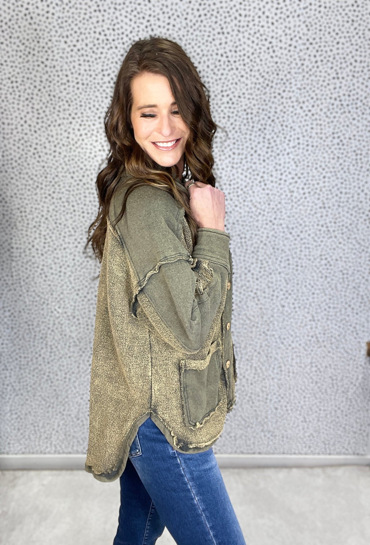 Vintage Olive Teddy Bear Terry Knit Jacket *Final Sale*