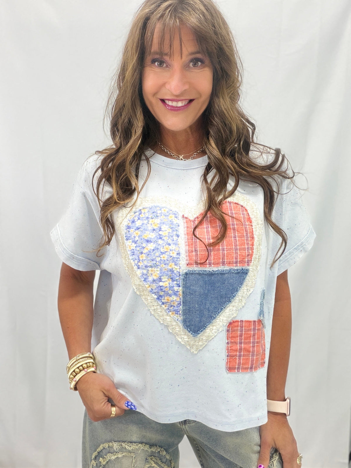Shelter My Love Quilted Heart Vintage Top In Sky Blue