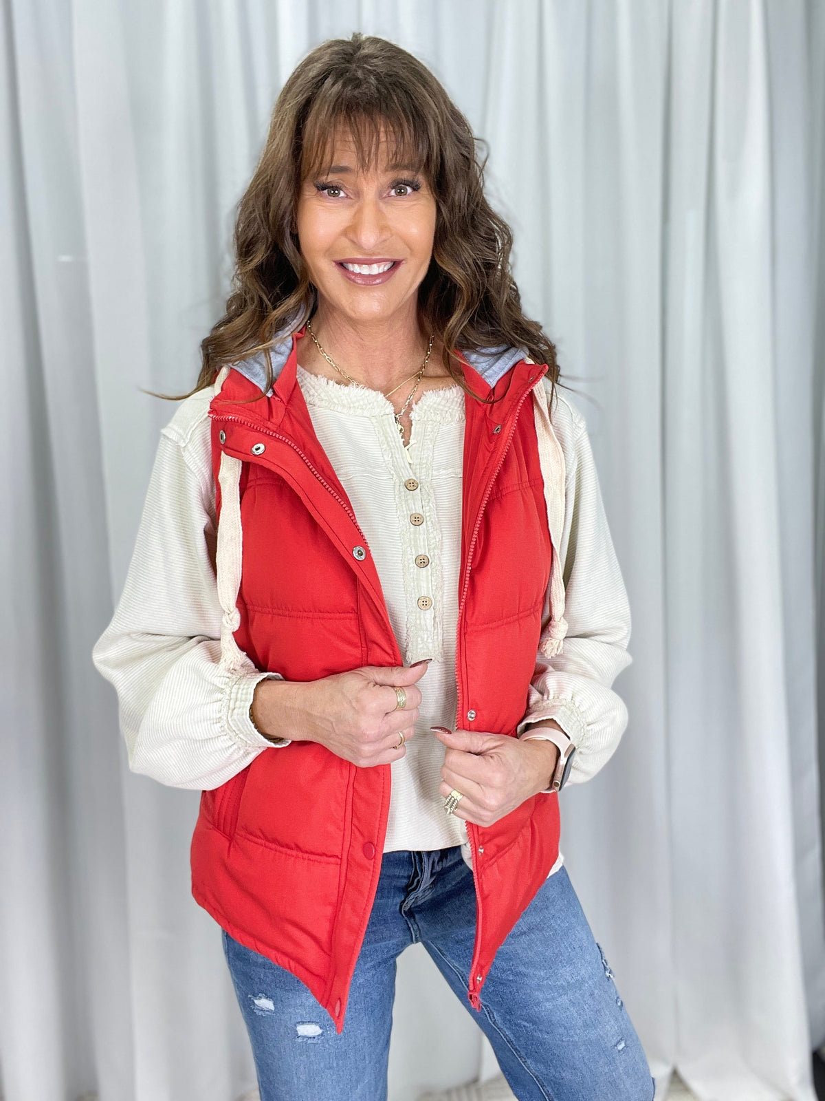 Red Switch Puffer Vest w/ 2 Detachable Hoodie