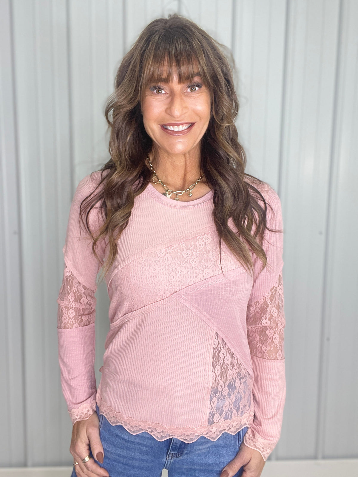 POL Always Together Lace Detail Long Sleeve Top In 2 Colors *Final Sale*