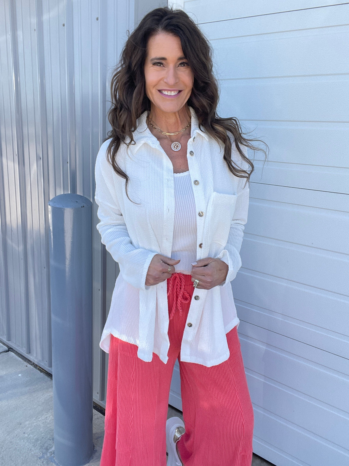 Blossom And Blooming Ribbed Button Down Long Sleeve Easy Fit Shirt In 2 Colors *Final Sale*