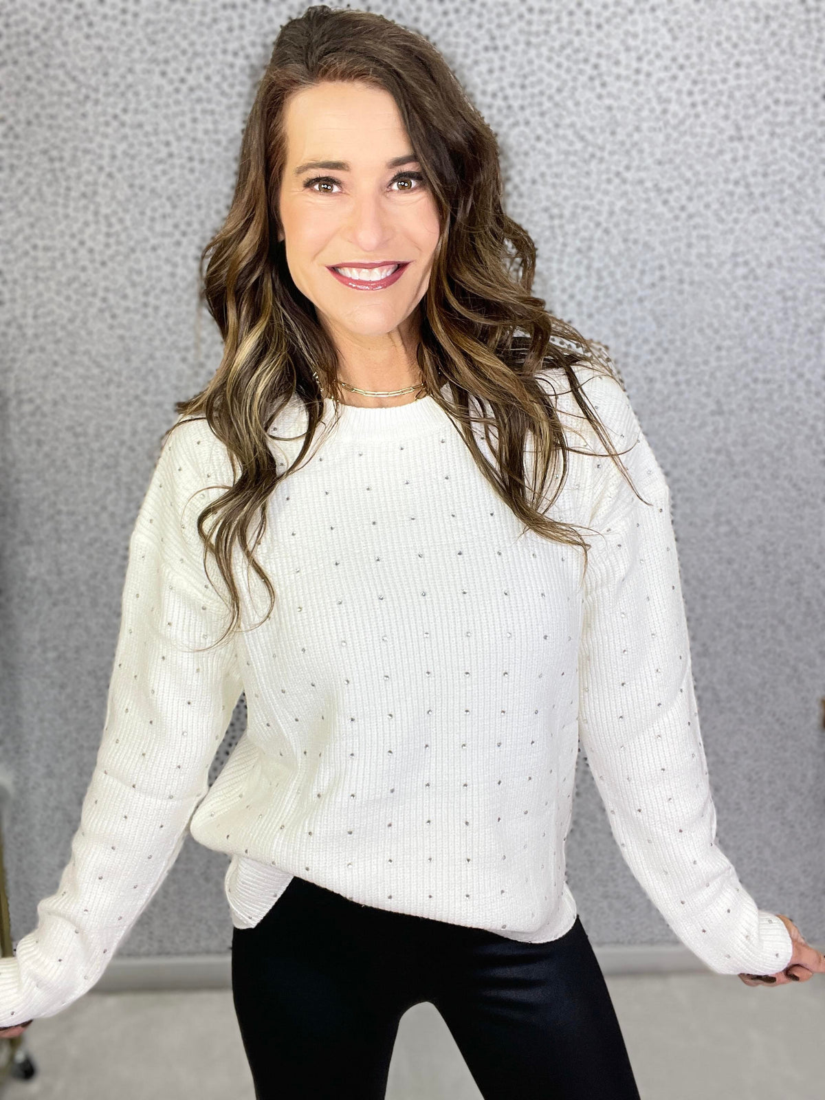 Time To Shine Rhinestone Detail Sweater