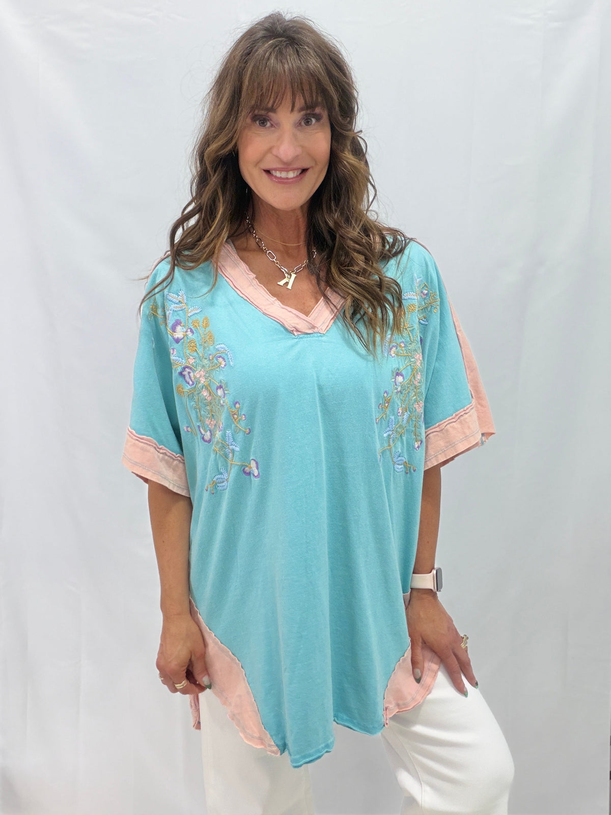 Embroidery Oversized V-Neck Top *Final Sale*