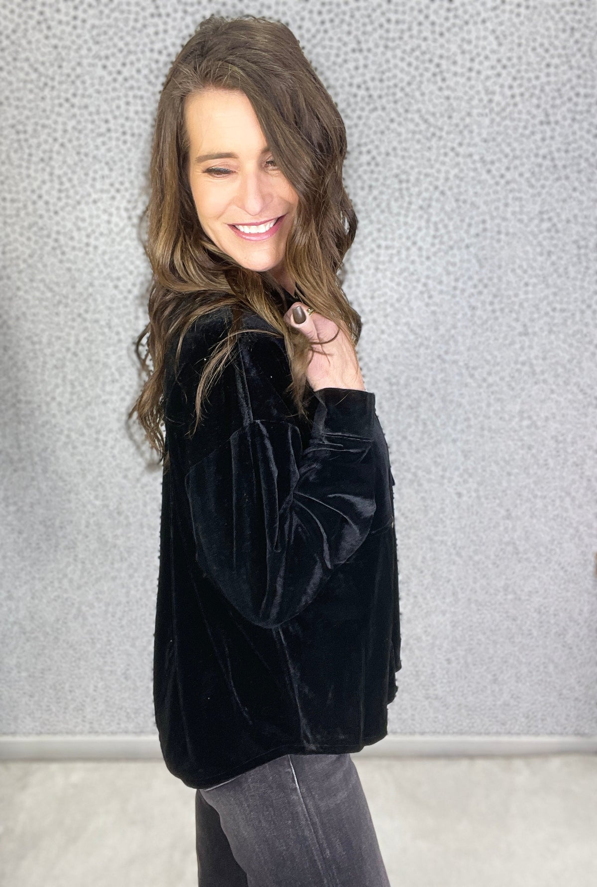 Top Hat Oversized Velvet Top In Black *Final Sale*