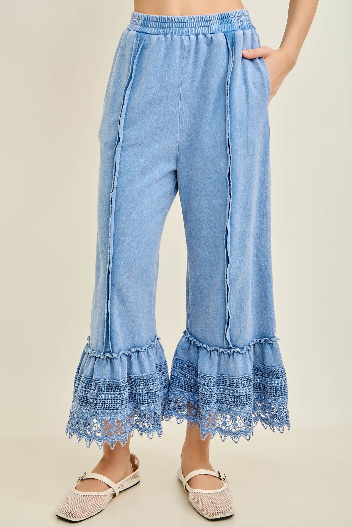 Stroll On By Lace Trimmed Pants In 5 Colors