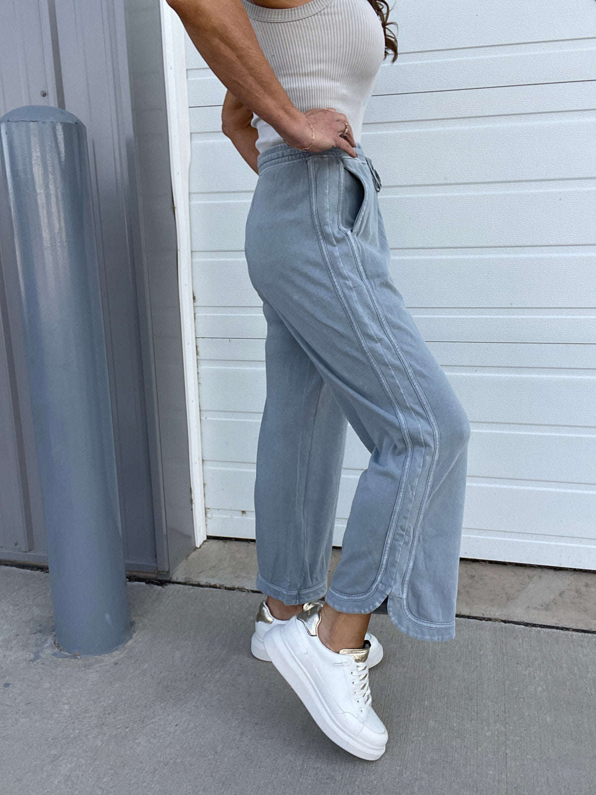 Another Level Terry Knit Pants In 7 Colors: Ash, Denim, Olive, Mustard, Mocha, Wine, Green *Final Sale*