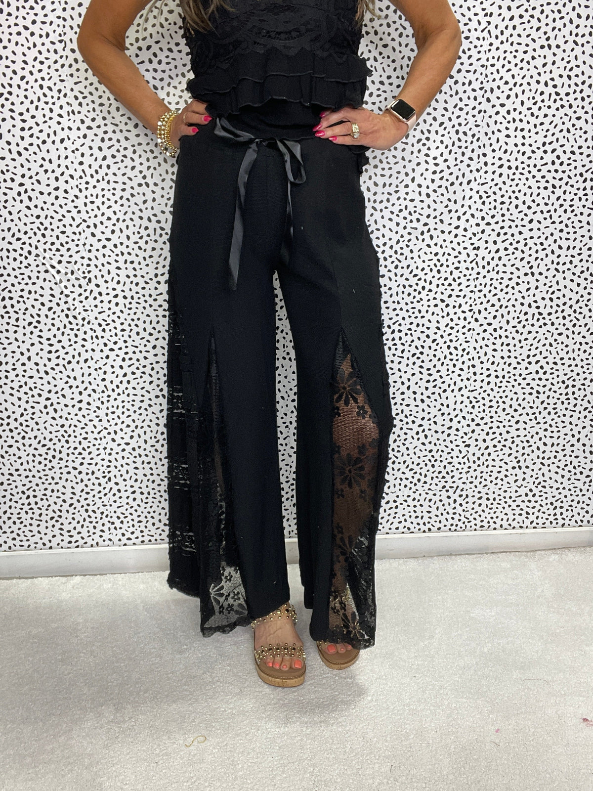 POL Sweet Charm Wide Leg Thermal And Lace Mix Pants In 2 Colors *Final Sale*
