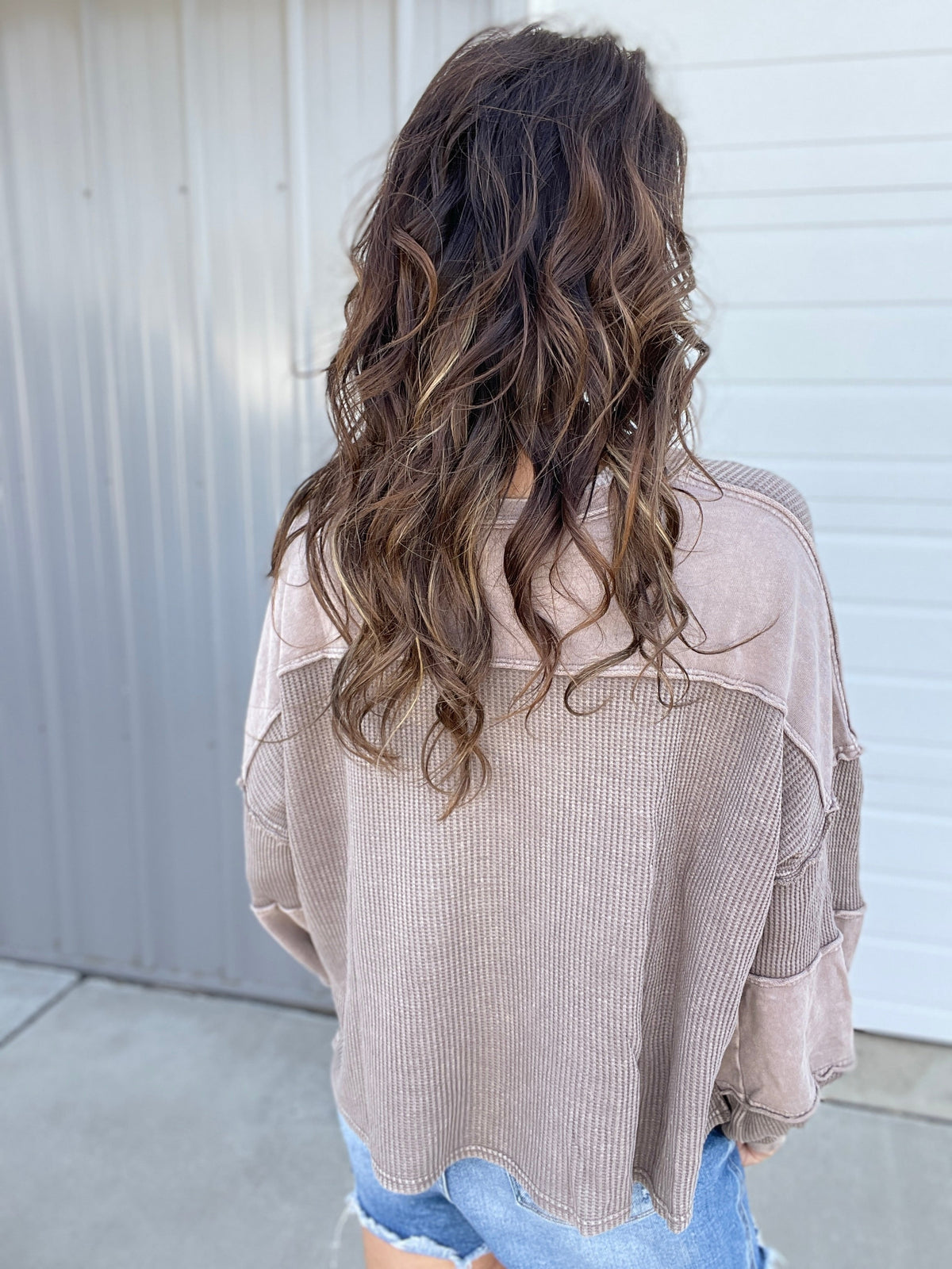 Step Right Up Thermal Mix Top In 3 Colors: Brown, Rose, Khaki *Final Sale*