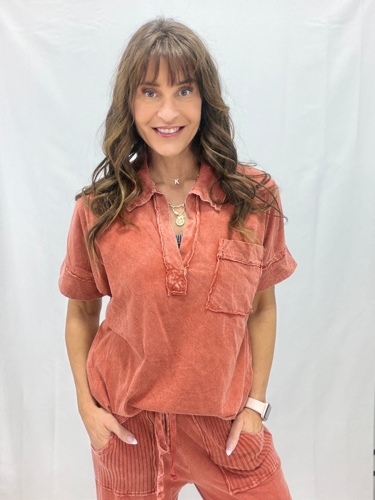Stonewash Relaxed Collared Pocket Top in 4 Colors