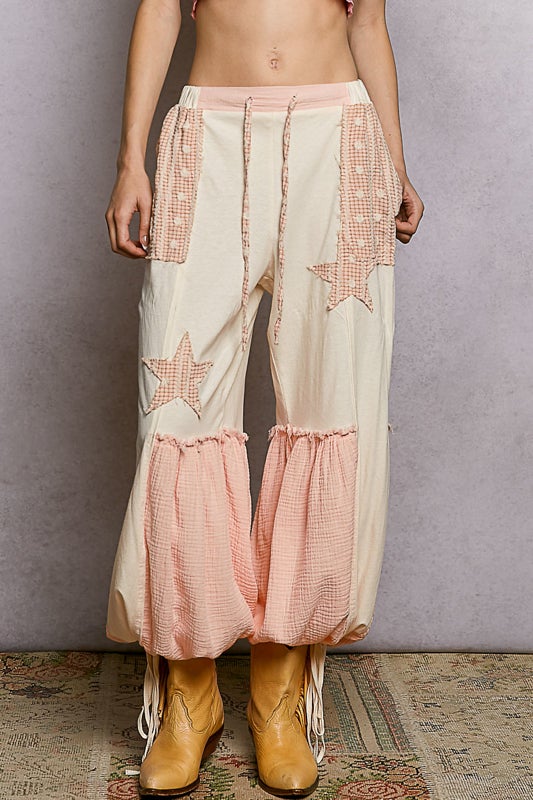 POL Gauze Contrast & Star Patches Jogger Pants *Final Sale*
