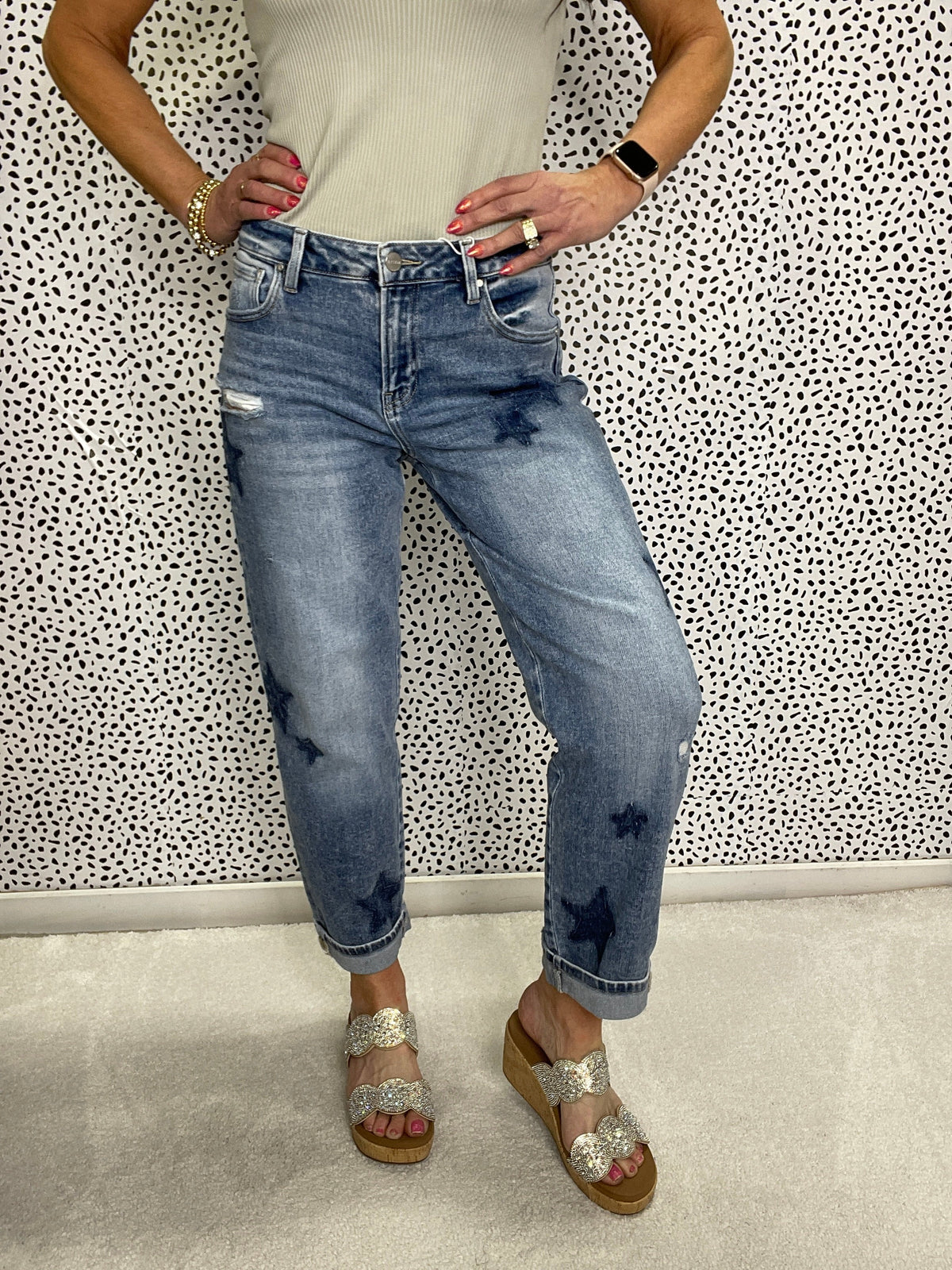 Risen Haleigh Mid Rise Boyfriend Star Shadow Jeans 091 In Medium
