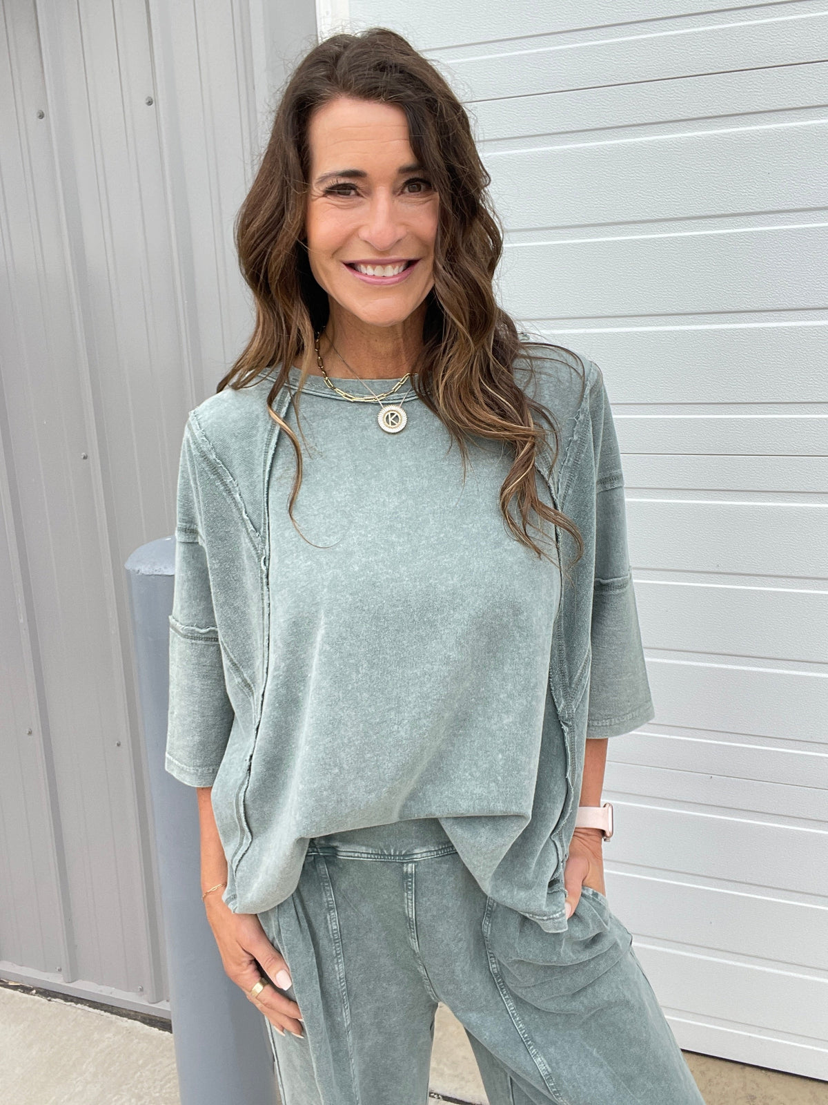 There For Me Mineral Washed Top In 3 Colors: Black, Mocha, Green *Final Sale*