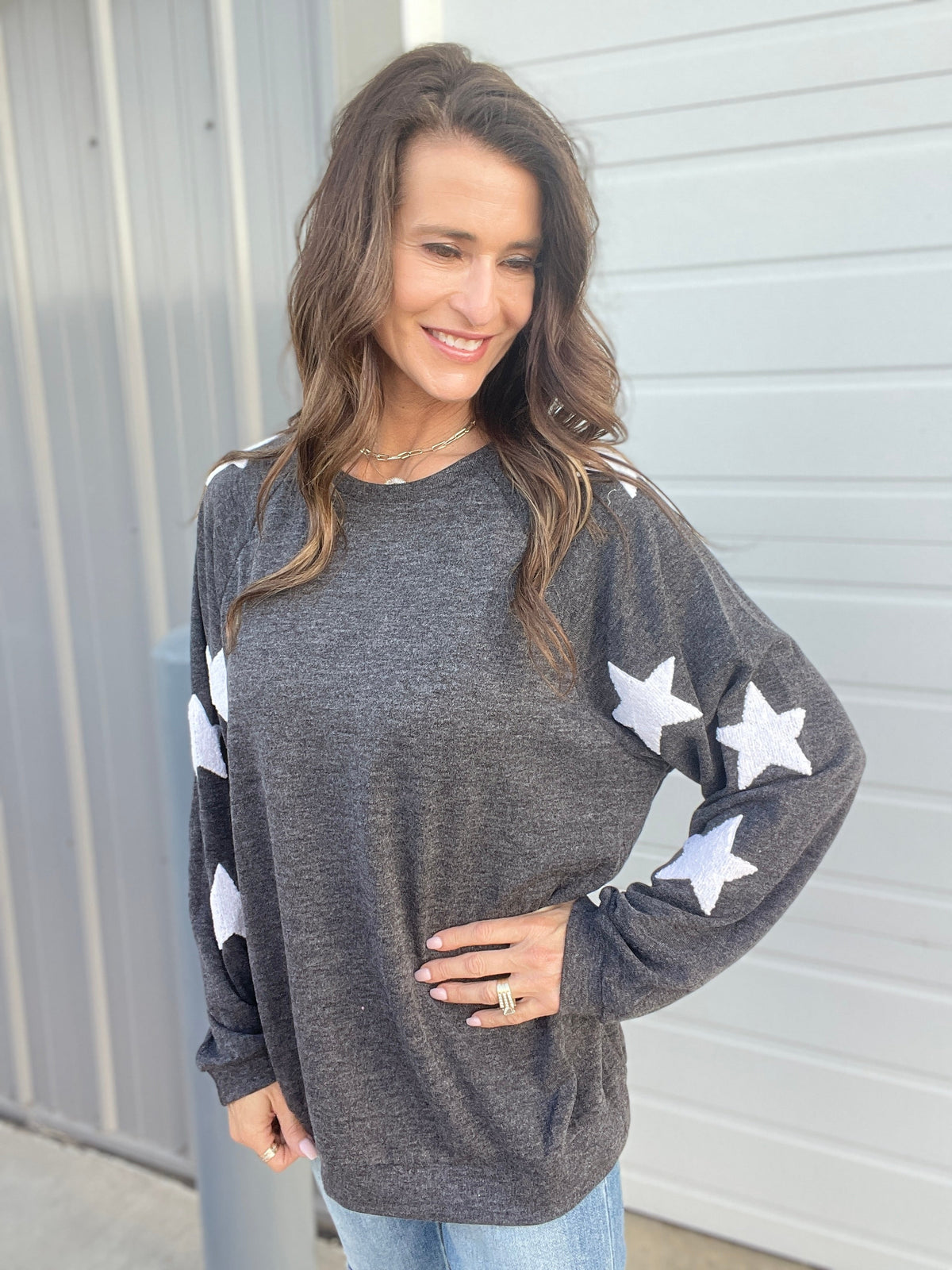 Shooting Star Knit Sweater In 3 Colors: Grey, Rose, Charcoal *Final Sale*