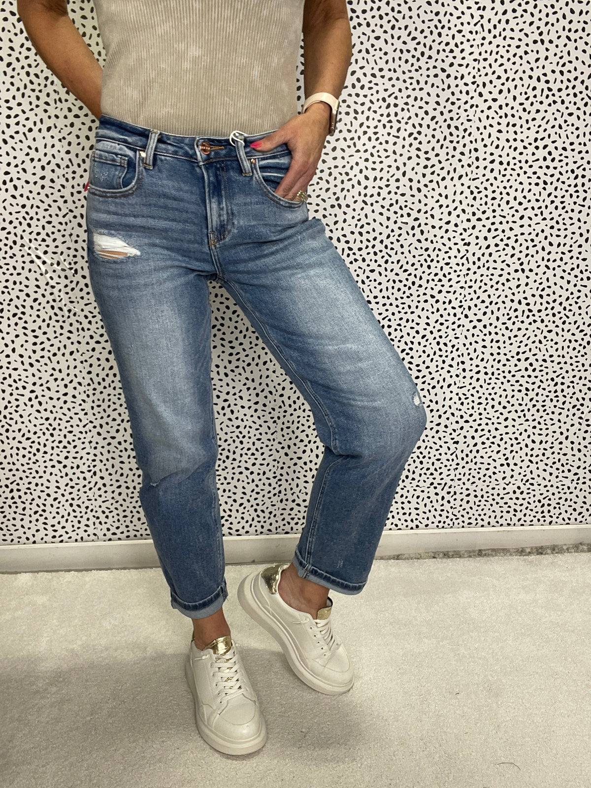 Risen Kaleigh High Rise Ankle Boyfriend Distressed Jeans 013 In Medium