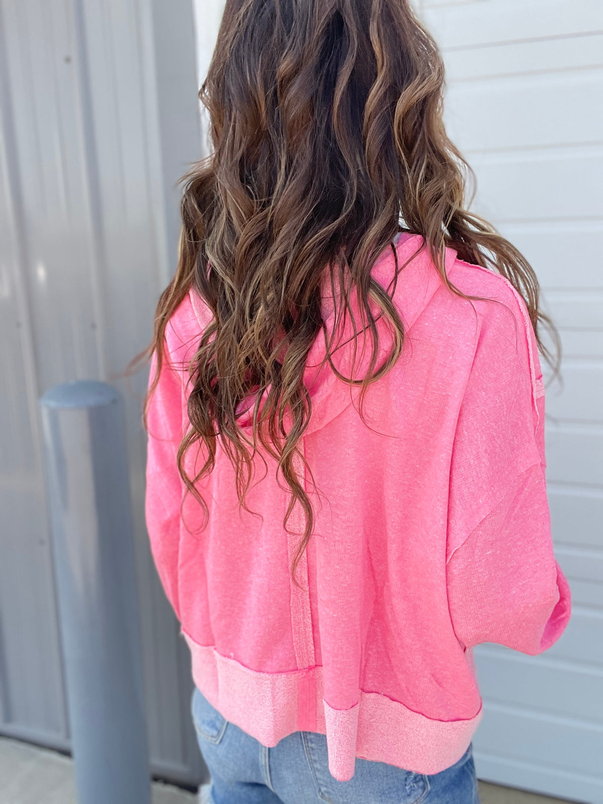Contrast Feels Easy Fit Long Sleeve Hoodie Top In 4 Colors: Pink, Blue, Grey, Mocha *Final Sale*