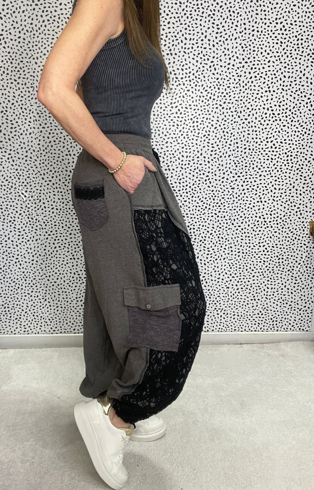 POL Give Me Your Best Crochet Mix Pants In 2 Colors: Almond, Black *Final Sale*