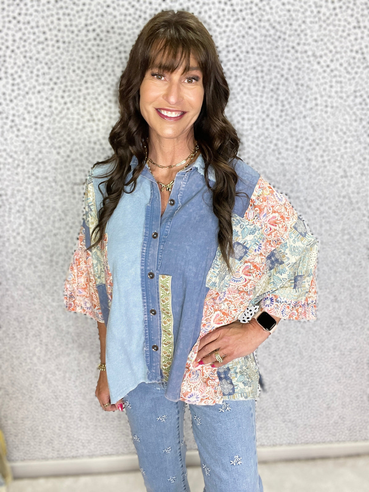 City Lights Multi Fabric Raw Edge Shirt In 2 Colors