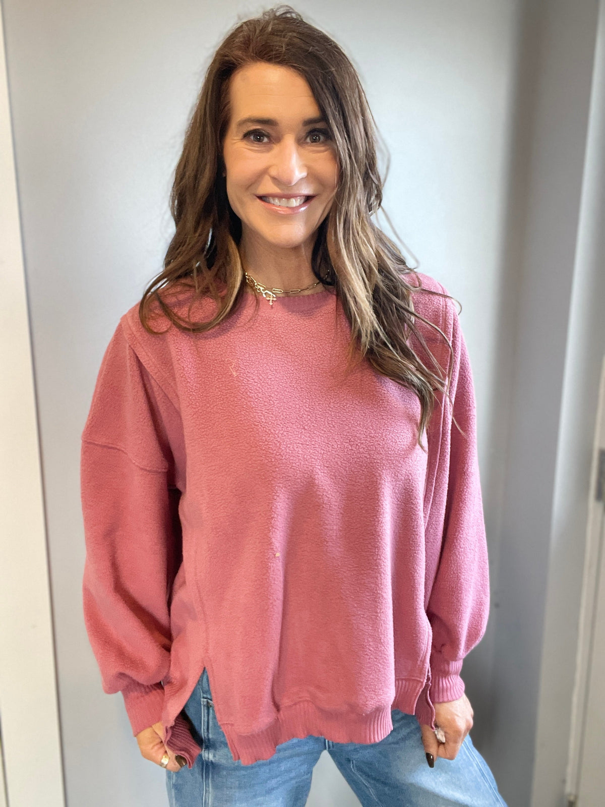 Warm Embrace Fleece Pullover In Marsala *Final Sale*