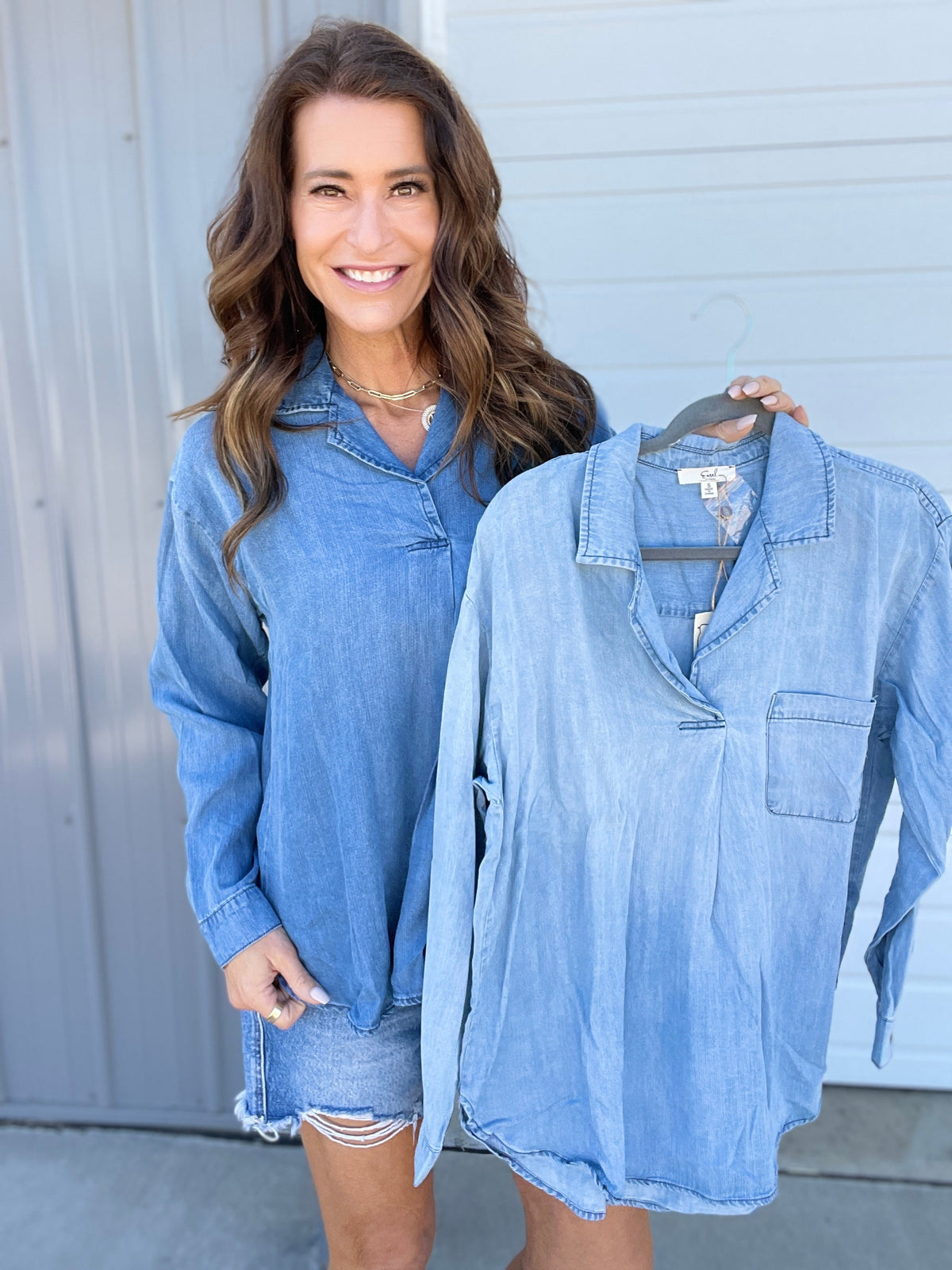 Make The Change Denim Top In 2 Colors: Dark, Washed *Final Sale*