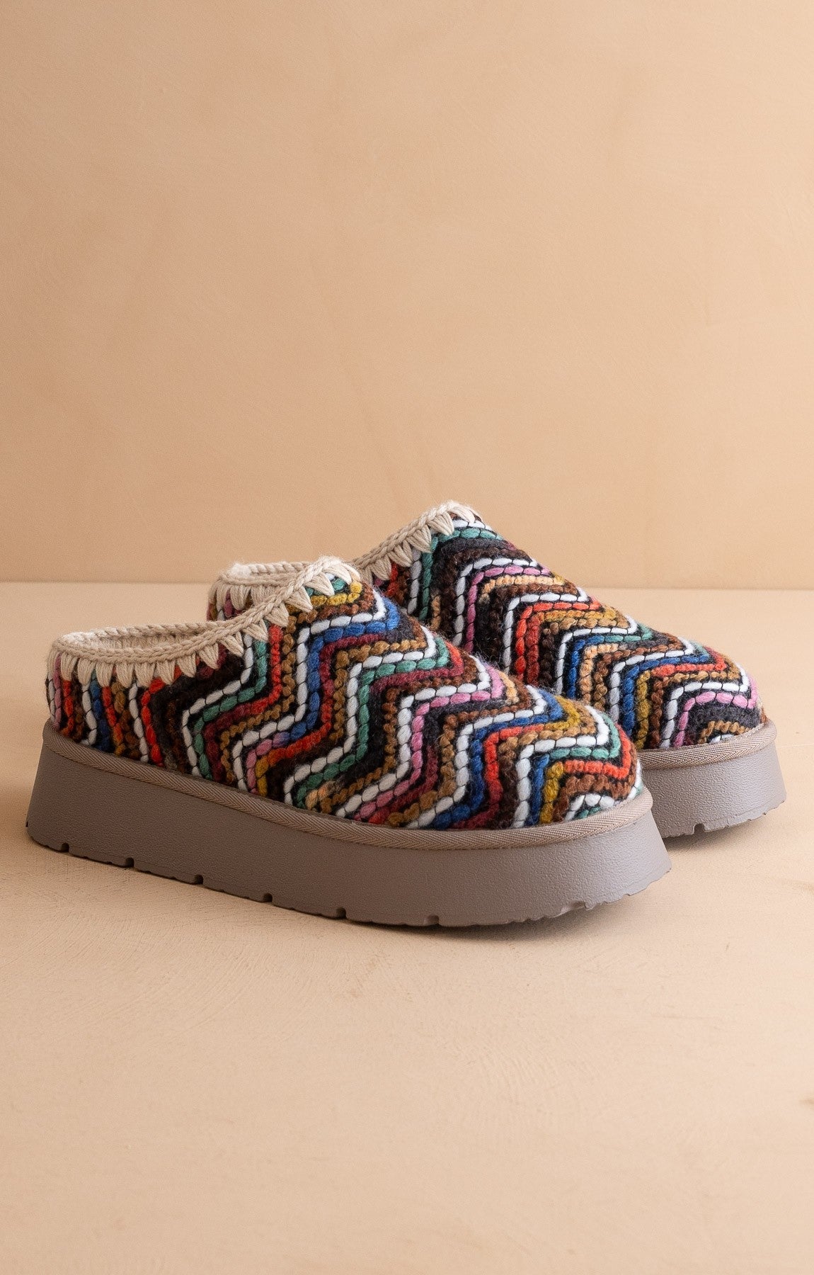 The Babs Boho Shearling Mules Multi Color