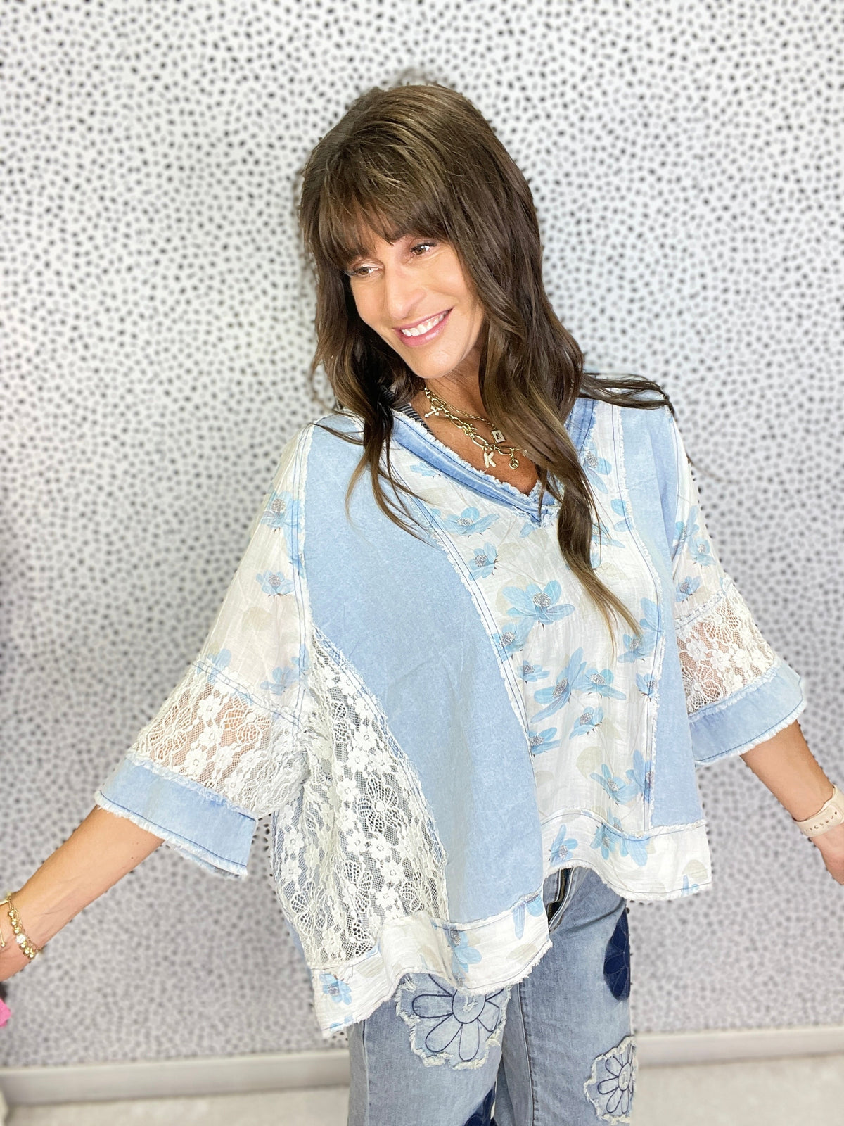 Pol Overlay V-neck Raglan Short Sleeve Top in 4 Colors