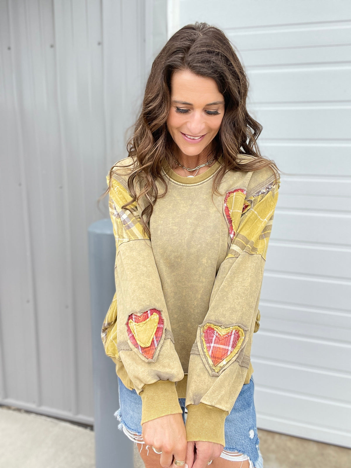 All My Heart Patch Mineral Washed Pullover In 2 Colors: Golden, Pumpkin
