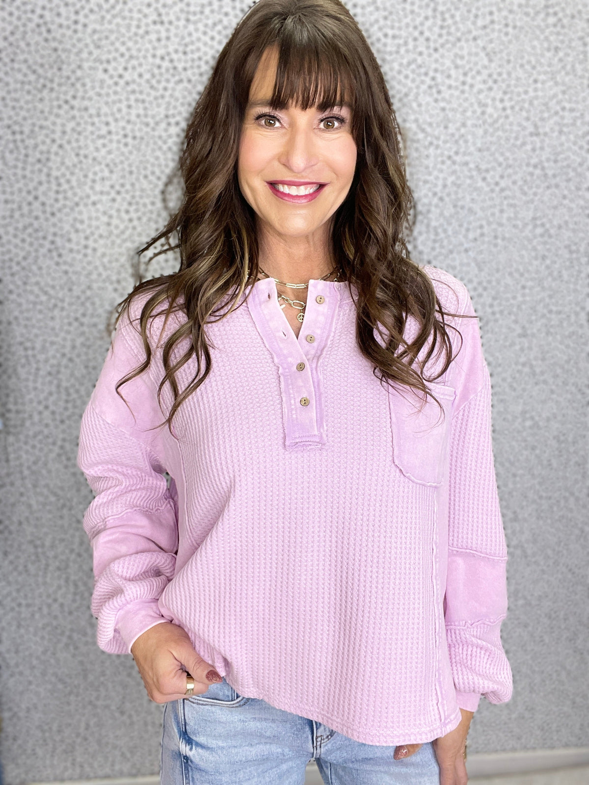 No Stopping Me Thermal Knit Mineral Washed Henley Top In 3 Colors
