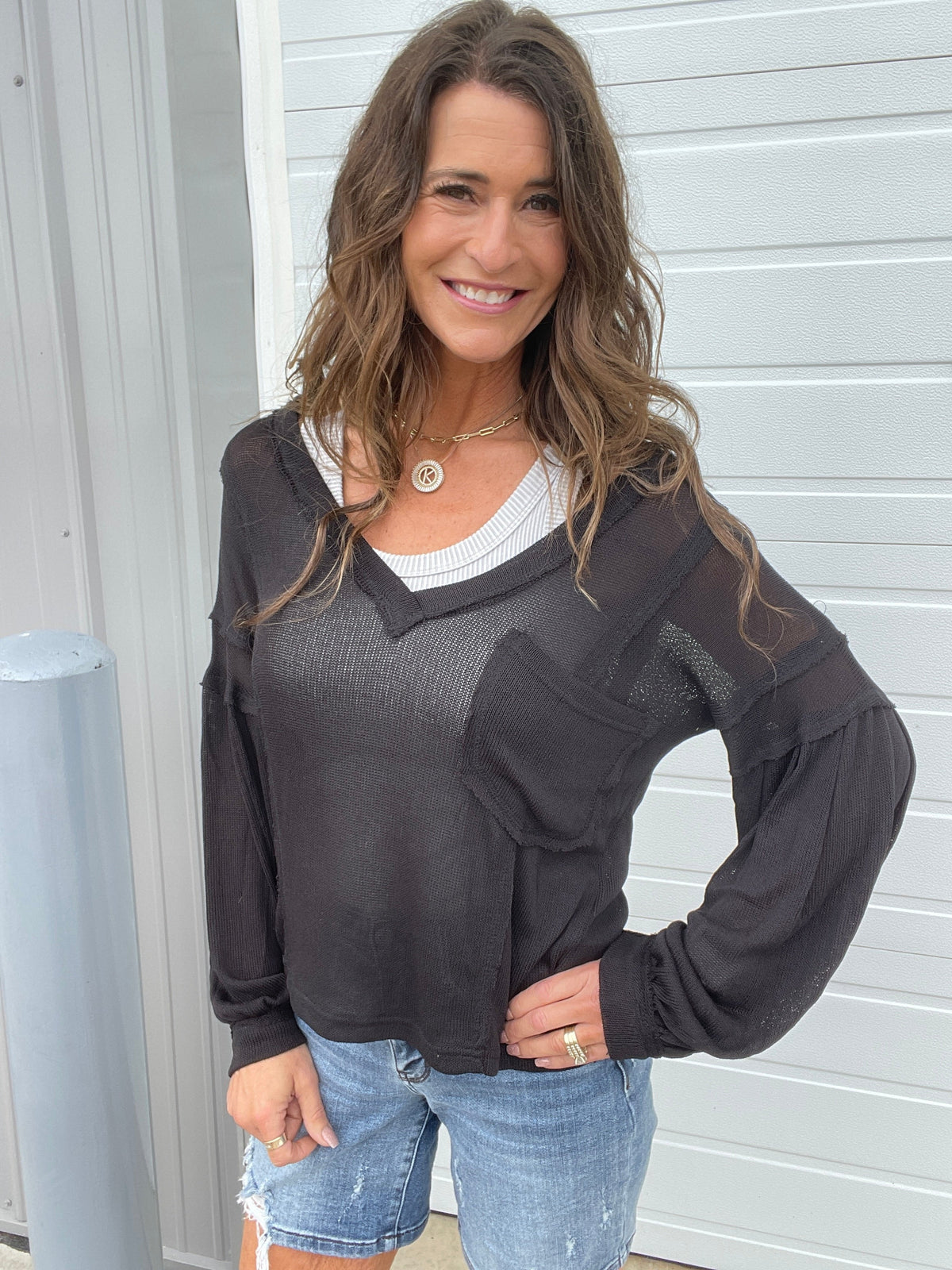 Pol Look In Your Eyes Lightweight Sweater In 2 Colors: Black, Dusty Olive *Final Sale*