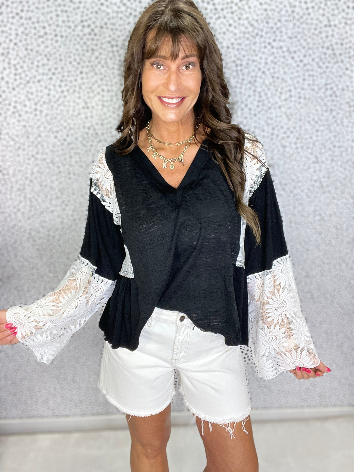 POL Lacehaven Flare Sleeve Top In 2 Colors