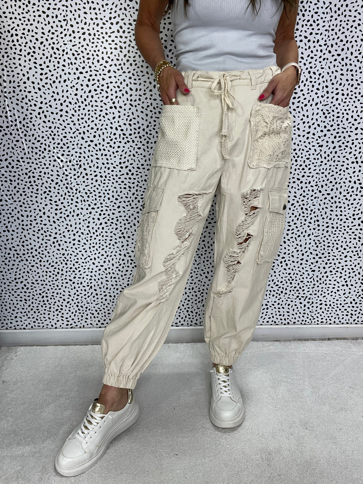 POL Rebel All The Time Distressed Crochet Patch Pants In 4 Colors