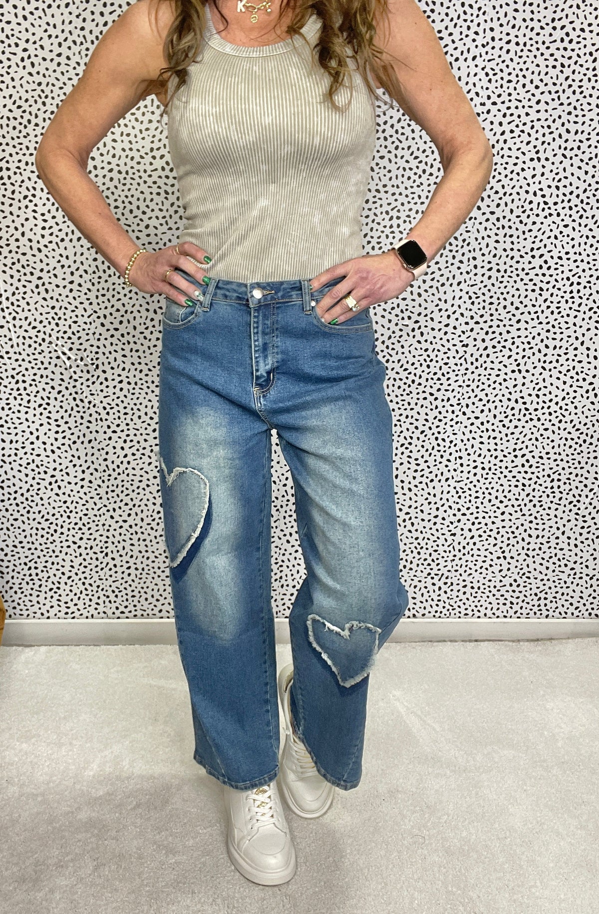 Gloria Heart Patch Stretch Denim Jeans 089 In Blue