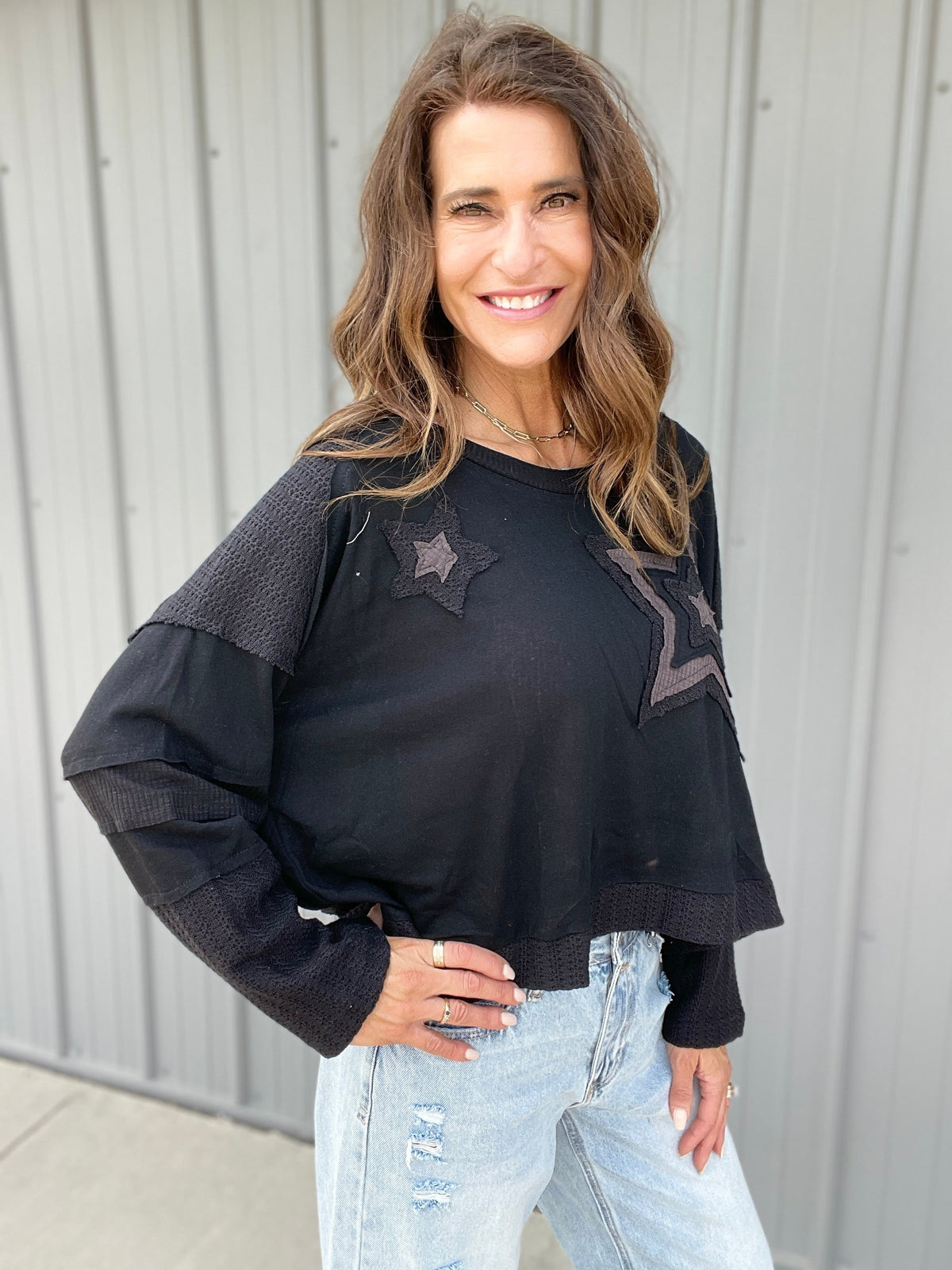POL Celestial Patchwork Cropped Knit Top In 5 Colors *Final Sale*