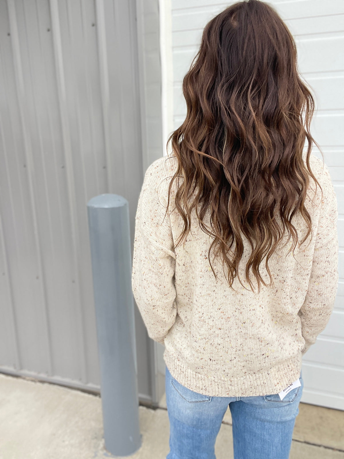 Give In Long Sleeve Speckled Sweater In 2 Colors: Oatmeal, Brown