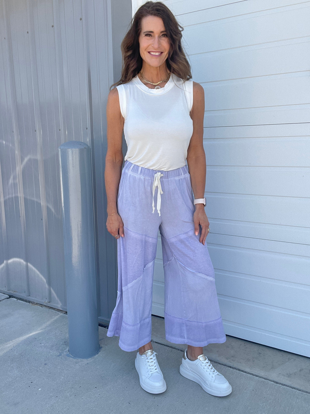 Pol Play Date Loose Wide Leg Cropped Pants In 7 Colors: Aqua, Lilac, Grey, Pink, Beige, Black, Desert Sage *Final Sale*
