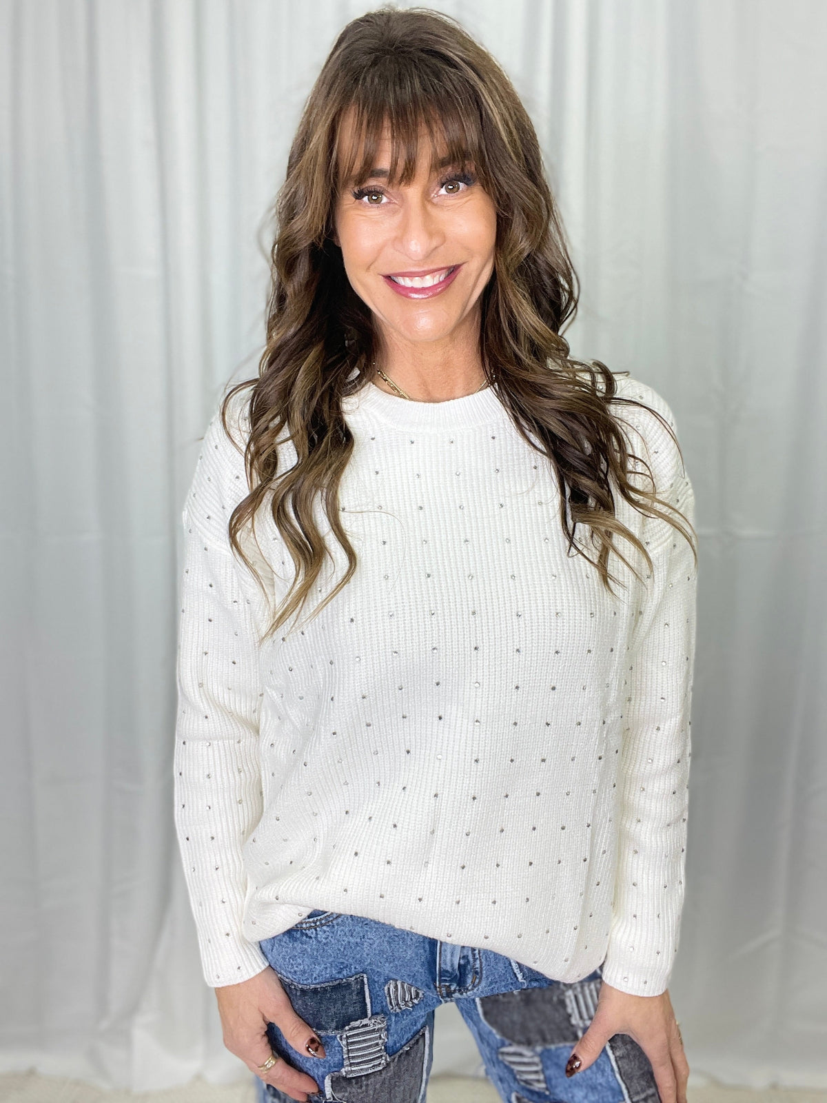 Time To Shine Rhinestone Detail Sweater