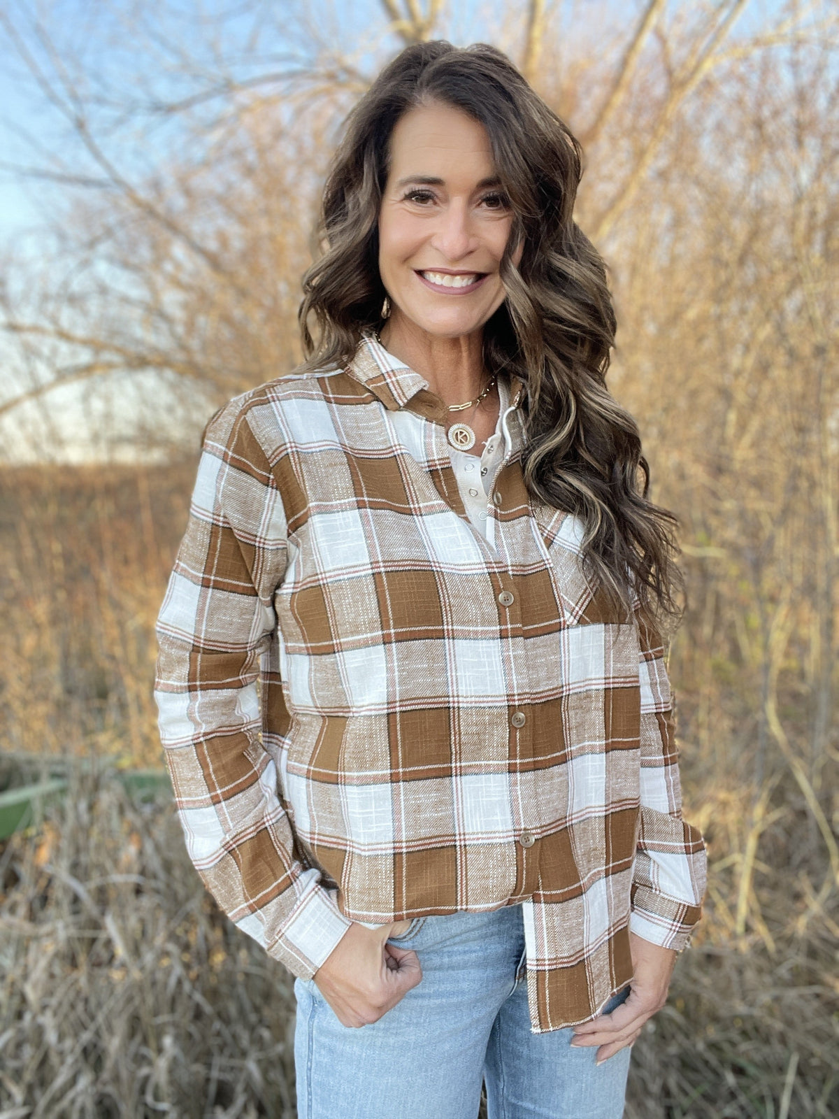 We Got You Plaid Button Up Shirt In 4 Colors: Pink, Camel, Teal, Purple *Final Sale*