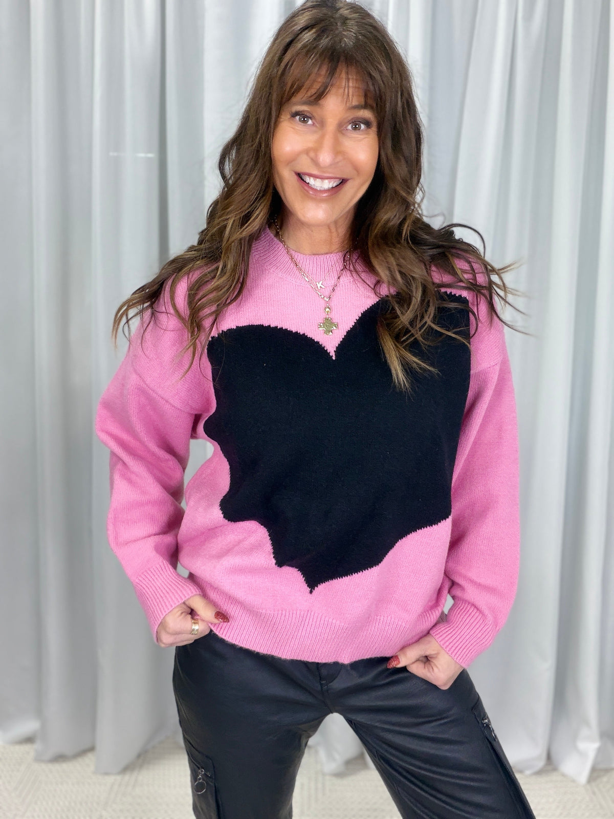 Heart Me Pink And Black Sweater