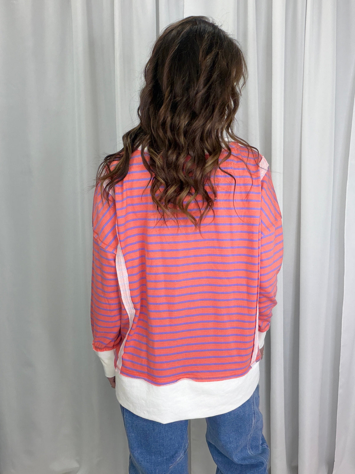 Take It On Long Sleeve Striped Knit Top In Coral *Final Sale*