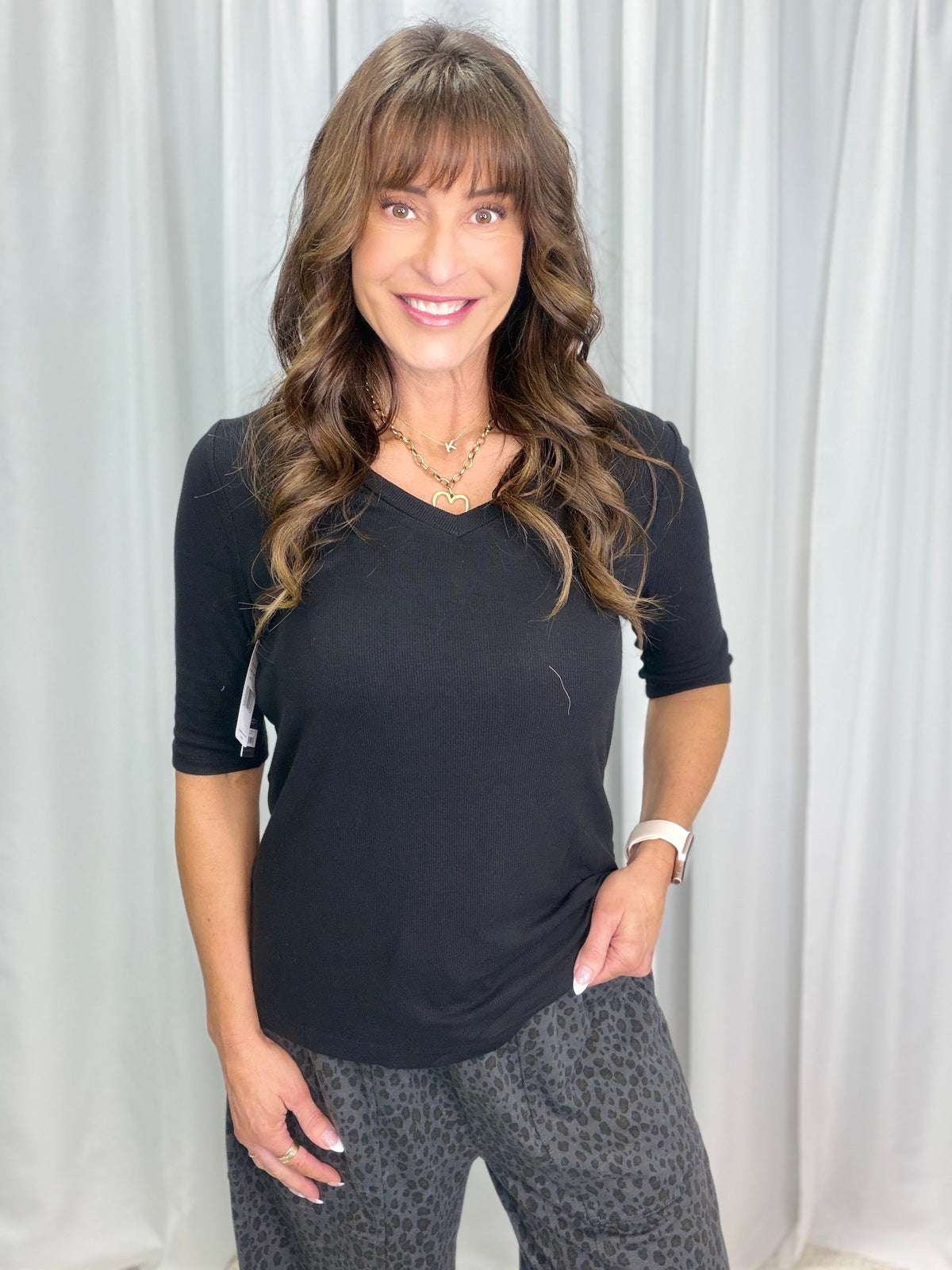 Grace Ribbed Reversable V-Neck Or Round Neck Top in 2 Colors